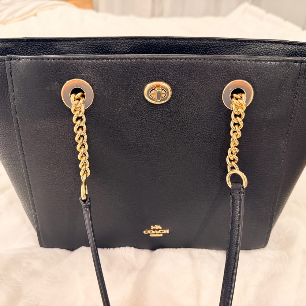 Coach Black Tote with Gold Chain Accents